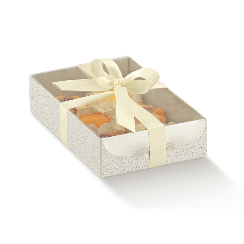 Set 10 scatole avana per biscotti e macaron h 3,5 cm coperchio trasparente